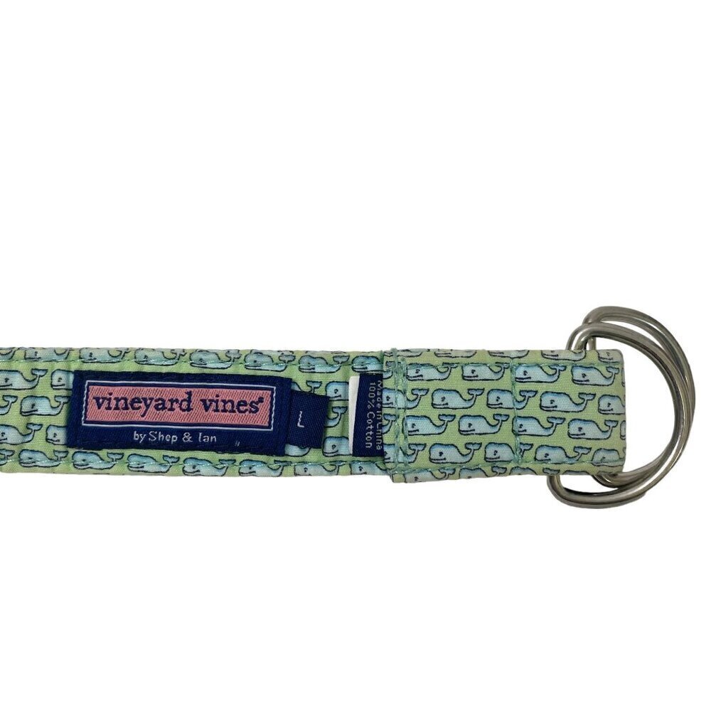 VINEYARD VINES Kids Belt Size Large Whale Mint Green Print Adjustable D-ring